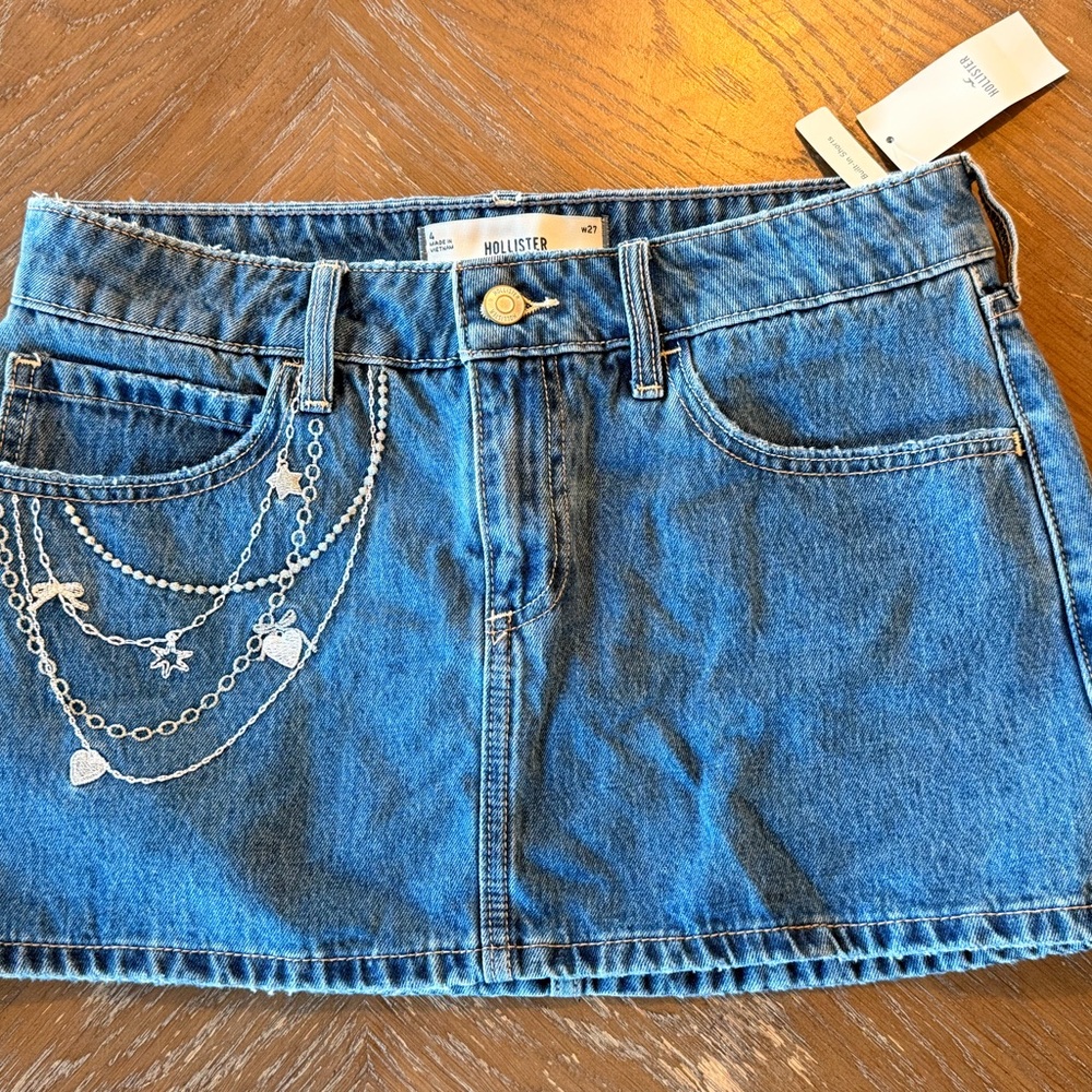 Hollister Denim Skirt with Silver Chain Accents and Built In Shorts